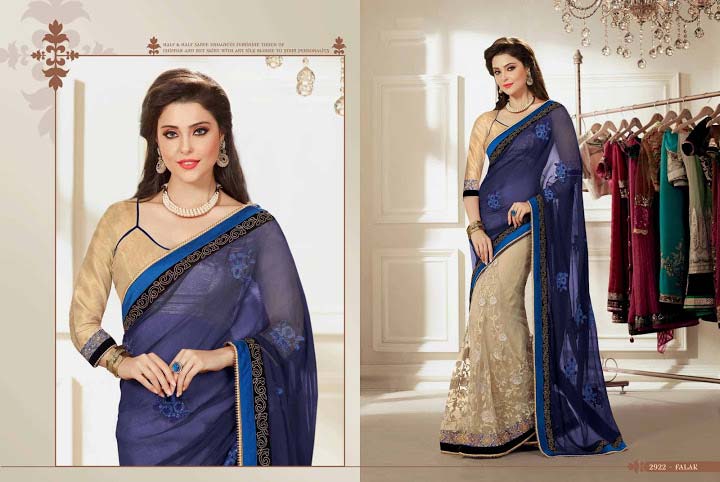 Enthralling Blue Georgette On Net Saree, Technics : Embriodery