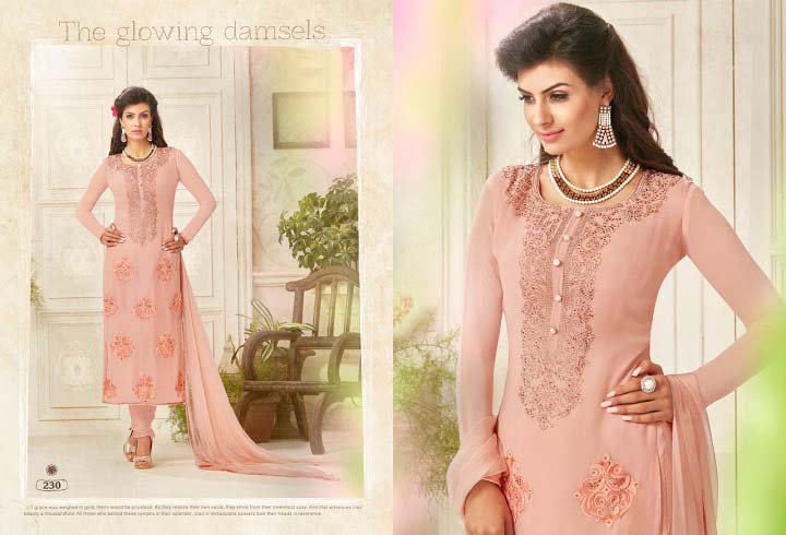 Foremost Cream Georgette Churidar Suit, Technics : Embriodery