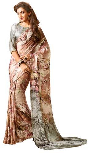 Girlish Brown Satin Silk Designer Saree