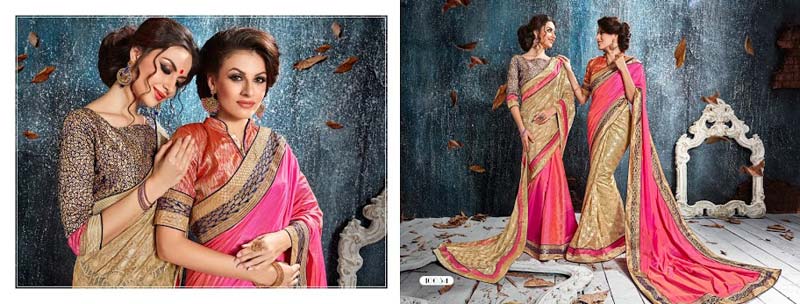 Hot Pink Silk Net With Double Blouse Designer Saree