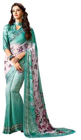 Modest Sea Green Satin Silk Designer Saree