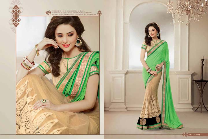 Plesance Light Green Georgette On Net Saree