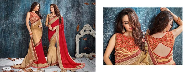 Red Shimmer Georgette With Double Blouse Designer Saree