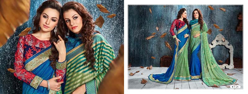 Sea Green Silk Net With Double Blouse Designer Saree