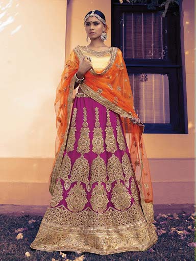 Shrewd Dark Magenta Satin Lehenga Choli