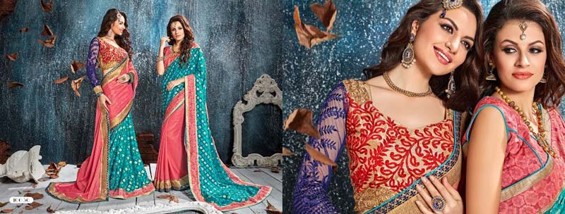 Teal Brasso With Double Blouse Designer Saree