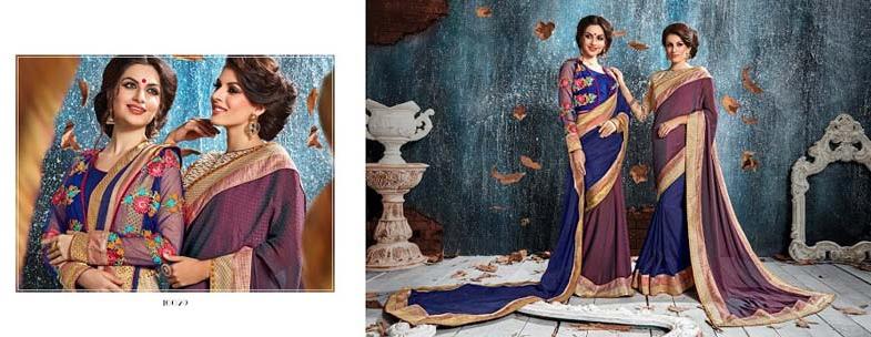 Wine Shimmer Brasso With Double Blouse Designer Saree