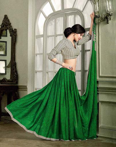 Wonderous Green French Crepe Saree, Age Group : Adult, Technics : Embriodery