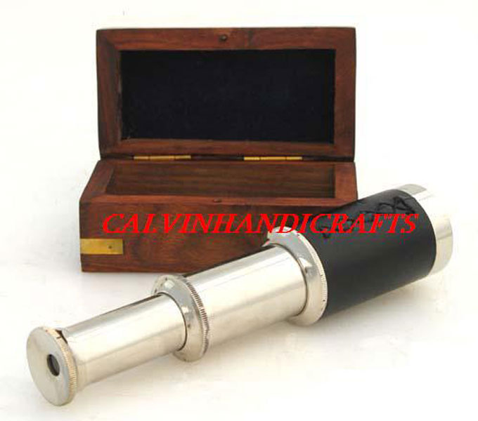 Silver Telescope, Handheld Wood Box