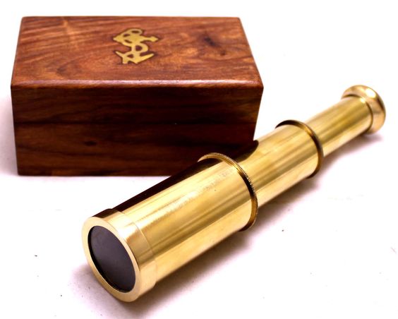 Solid Brass Telescope, Wooden Box