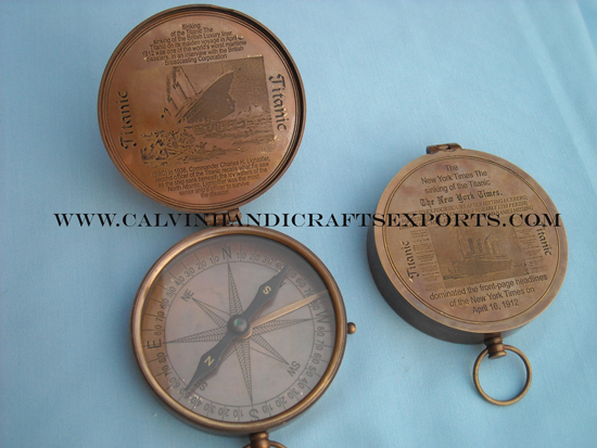 Calvin Handicrafts Solid Brass Titanic Flat Compass, Size : 3 Inch