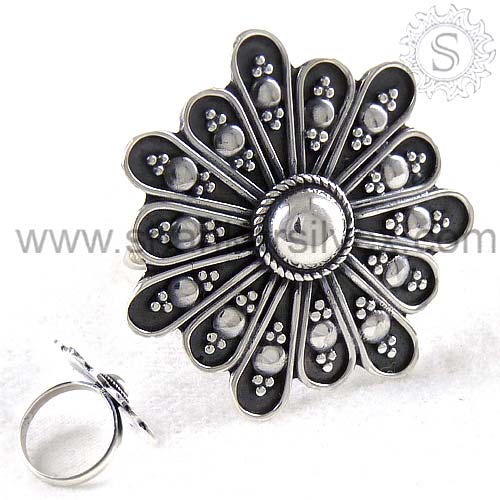Oxidized Rava Work 925 Sterling Silver Ring