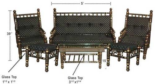 Black Gold Wooden Sofa Set