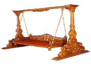 Peacock Designed Wooden Carved Swing