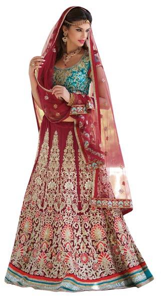 Designer Lehngha Choli in Green and Red Color