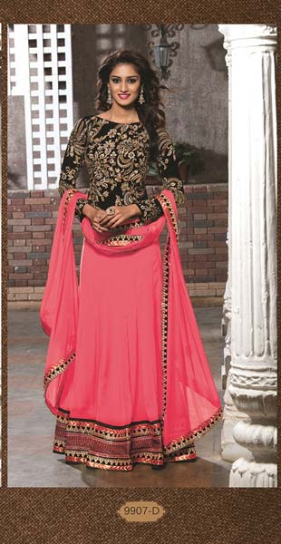 Carrot Red Embroidered Georgette Semi Stitched Designer Lehenga Choli With Blouse