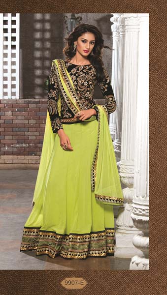 Parrot Green Embroidered Georgette Semi Stitched Designer Lehenga Choli With Blouse