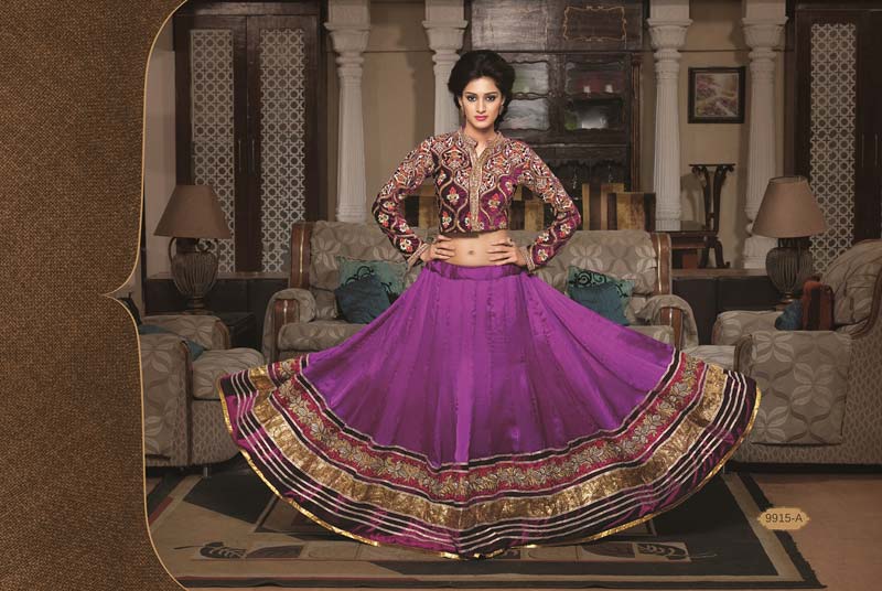 Purpal Heavy Embroidered and handworked Chiffon Semi Stitched Designer Lehenga Choli With Blouse