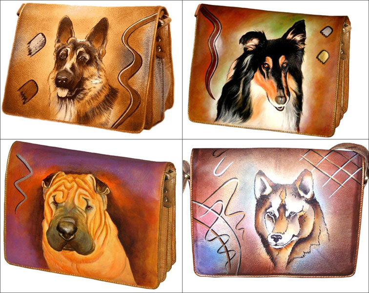 6HP Dog Face Hand Painted Leather Fashion Bags