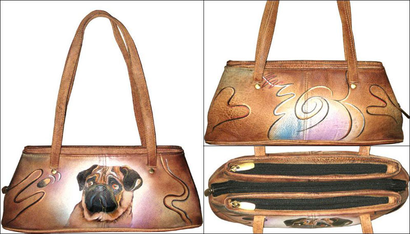 93HP Pug Hand Painted Leather Fashion Bags
