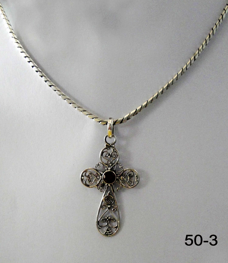 Swee Lo Handcrafted Sterling Cross With Garnet Pendan