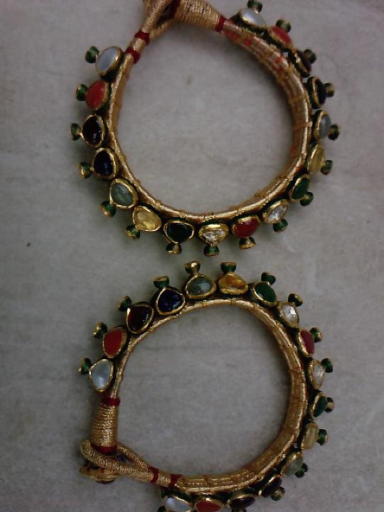 Gold Kundan Navratna Bracelet Pair