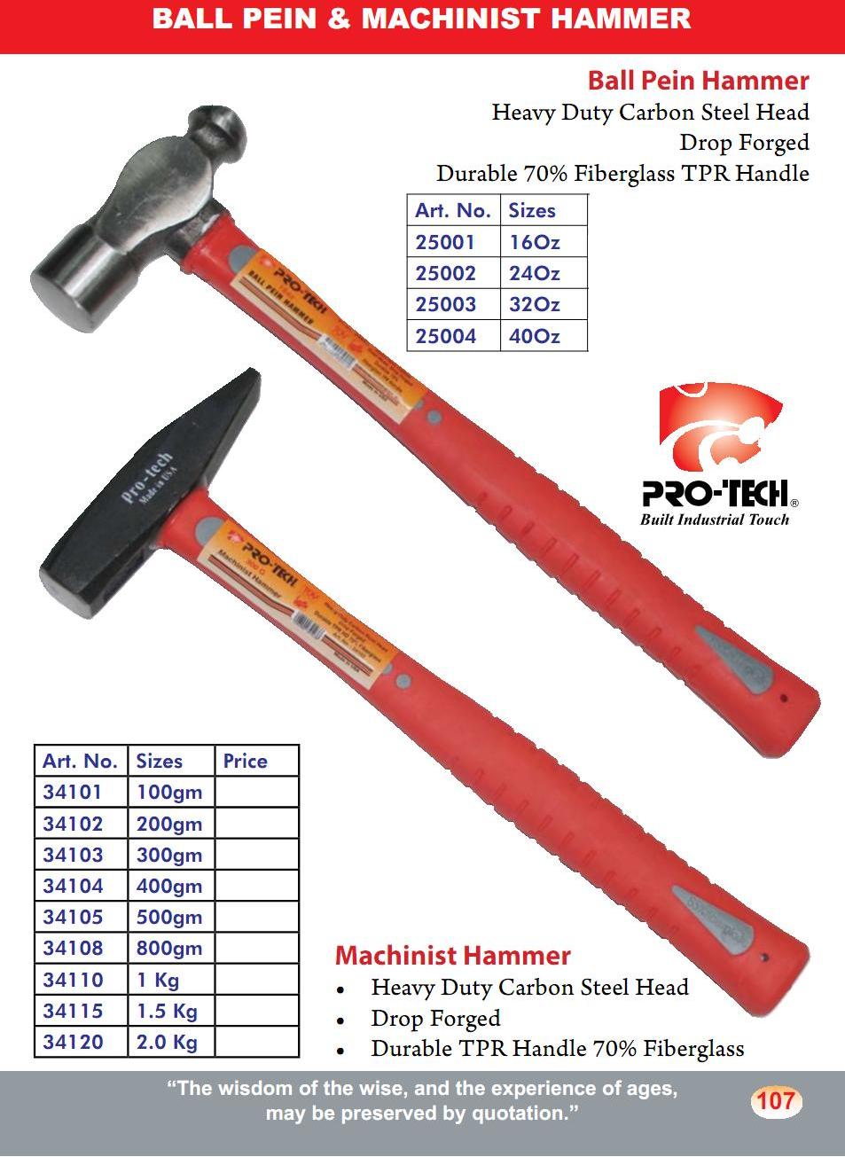 Ball Pein Hammer & Machinist Hammer Fiber Handle