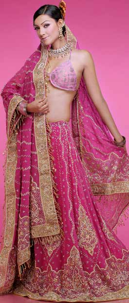 Deep Pink Georgette Lehenga Choli with Dupatta