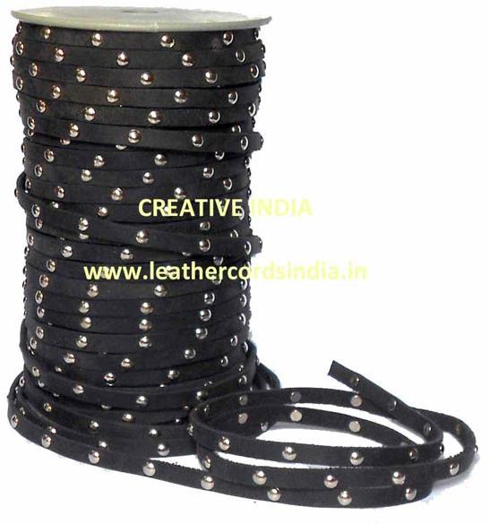 Flat Leather Cords with Studs, Size : 6.0mm