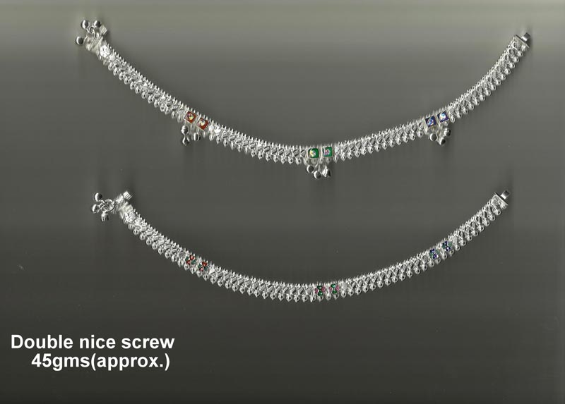 Double Screw Silver Anklets