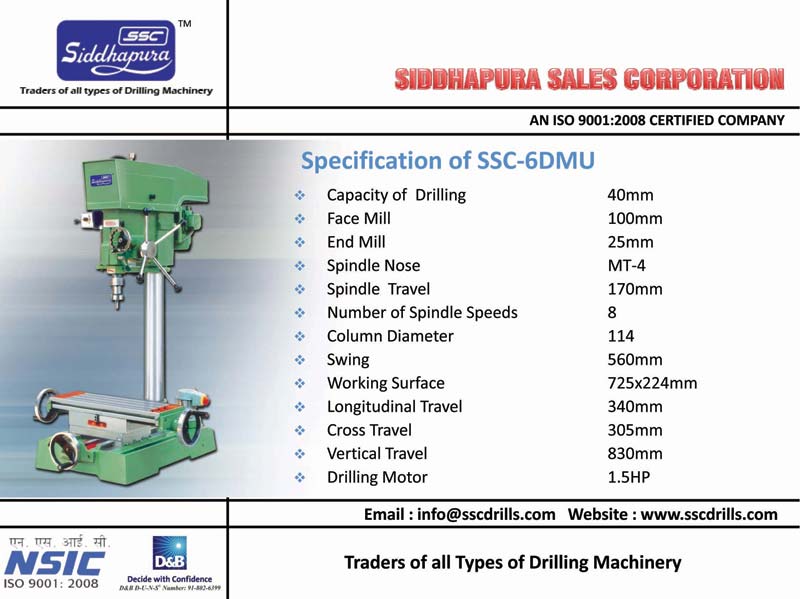 Siddhapura 40mm Cap Pillar Drilling Cum Milling Machine
