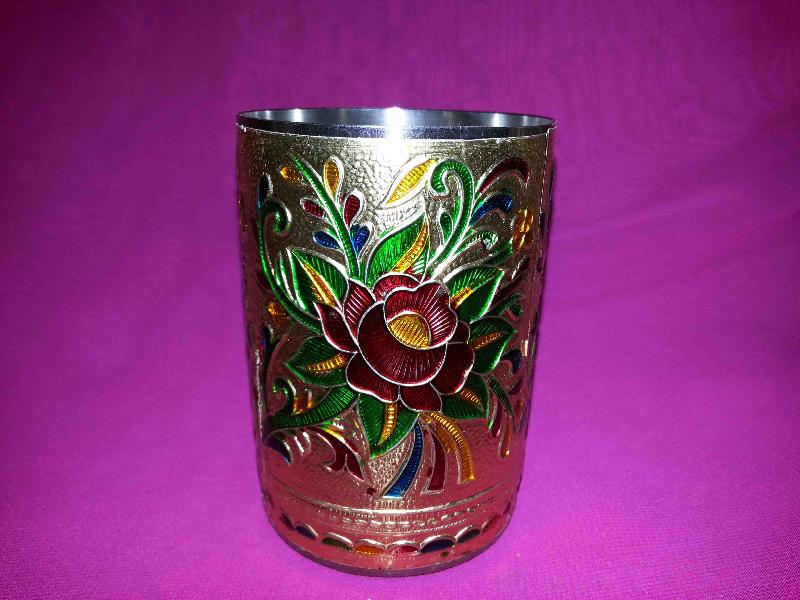 stainless steel meenakari drinking glass