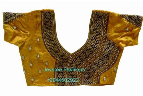 Cut Work Embroidered Designer Blouse Material Unstritched Yellow Color