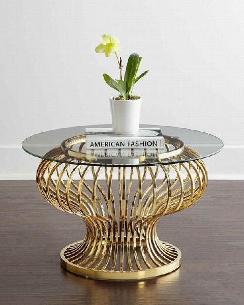 BRASS STRIPS DINING TABLE WITH GLASS