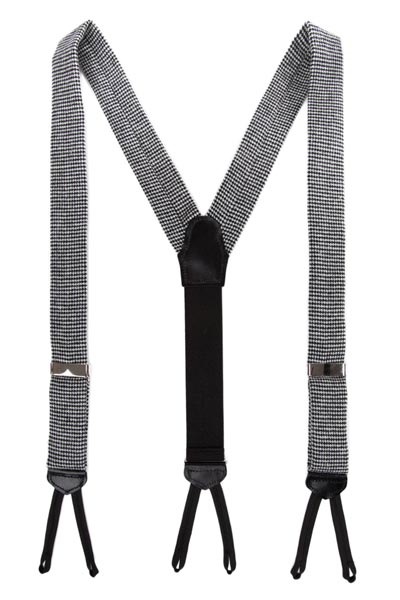 Black White Houndstooth Wool Suspenders Made in Usa