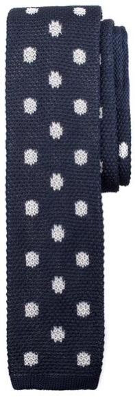 Flat Knit Silk Tie Navy White Pattern