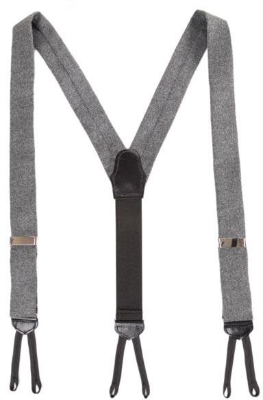 Grey Brushed Wool Flannel Suspenders Made in Usa