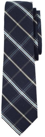 Navy Cream Rope Plaid Silk Blend Tie