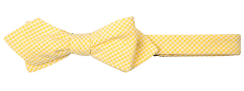 Seersucker Yellow Check Diamond Tip Bow Tie