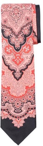 Silk Print Tie Floral Tapestry Coral Black