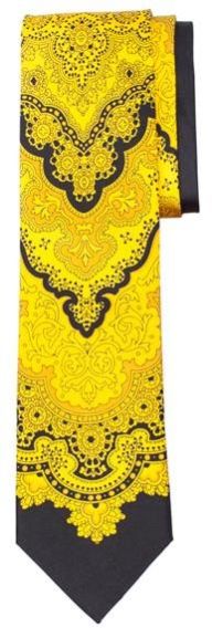 Silk Print Tie Floral Tapestry Yellow Black