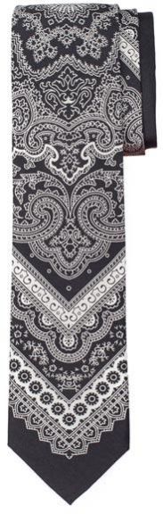 Silk Print Tie Italian Black White