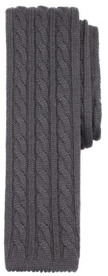 Solid Color Cable Knit Wool Tie Grey