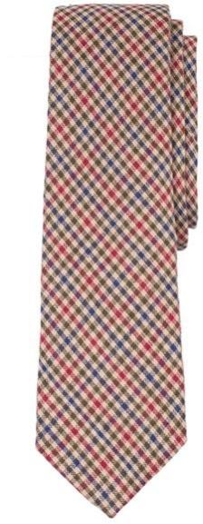 Tan Burgundy Navy Plaid Cotton Tie