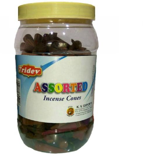 Tridev Assorted Incense Cones Jar 500 Grams