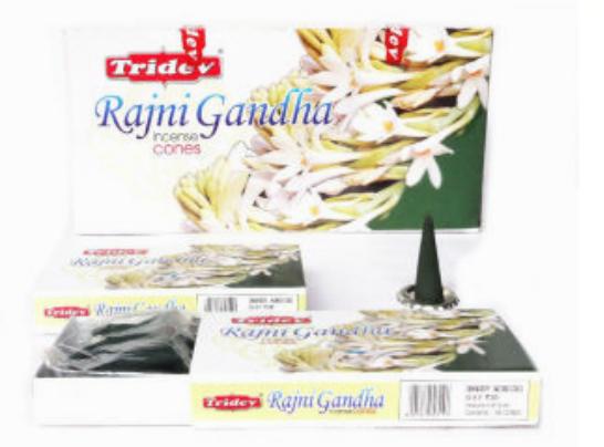 Tridev Rajnigandha Incense Cones 12 Packs Box