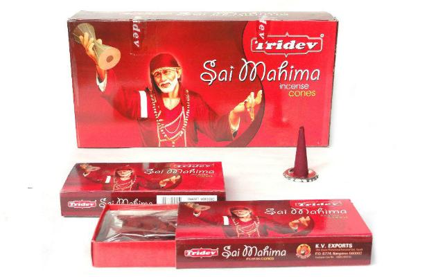 Tridev Sai Mahima Incense Cones 12 Packs Box