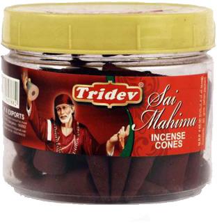 Tridev Sai Mahima Incense Cones Jar 90 Grams