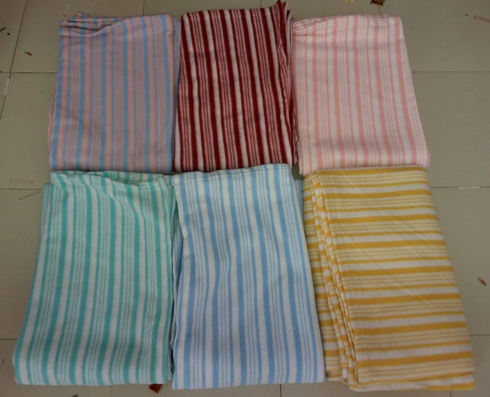 Polyester Striped Fleece Blankets, Size : 135x220 cm