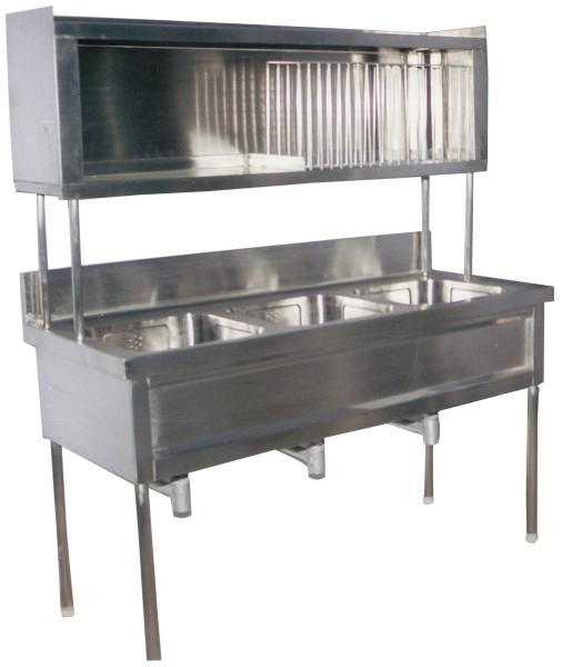 Tripple Sink Unit with Overhead Plate Rack